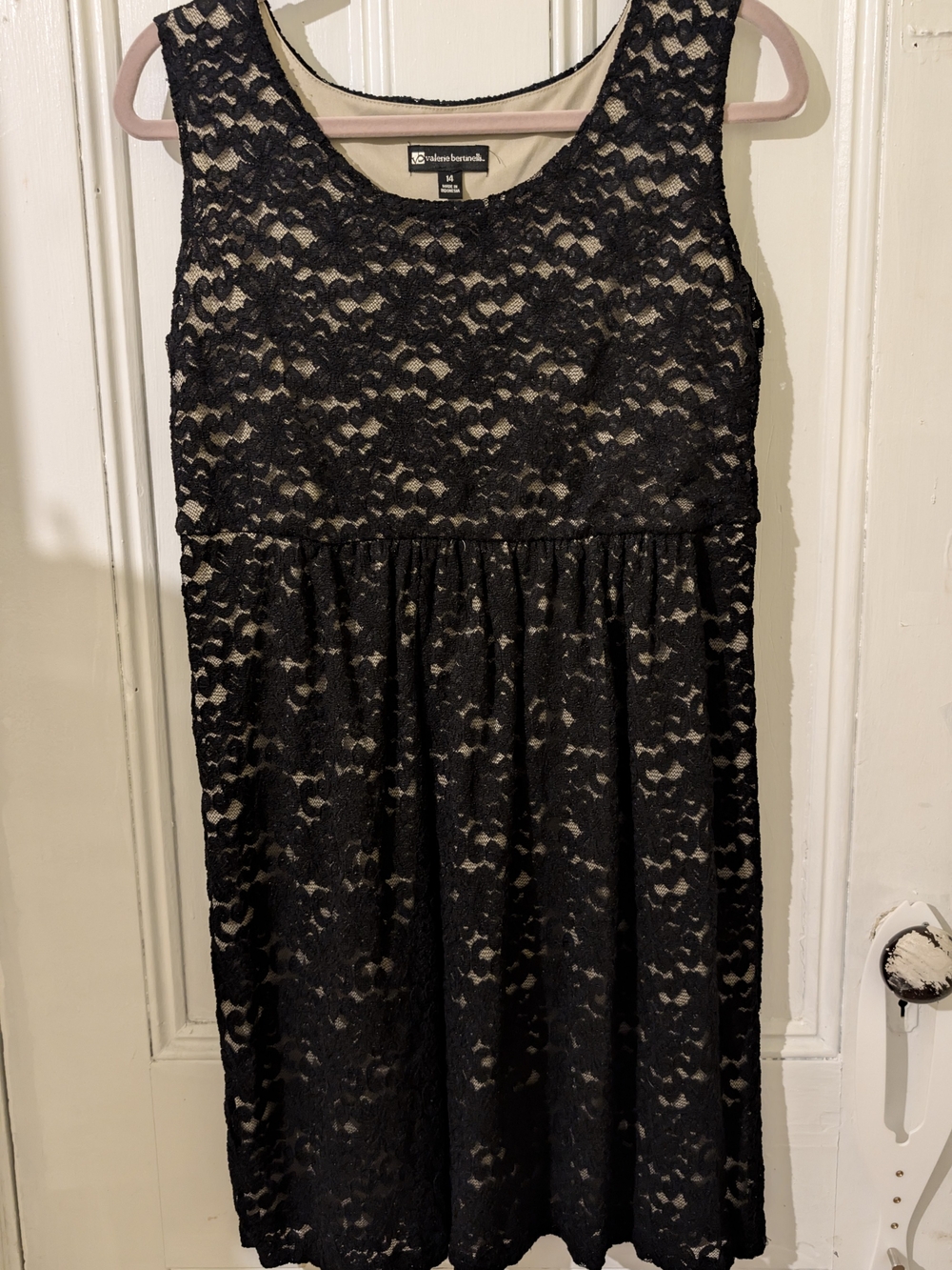 Valerie Bertinelli Black Lace Midi Dress with Nude Lining